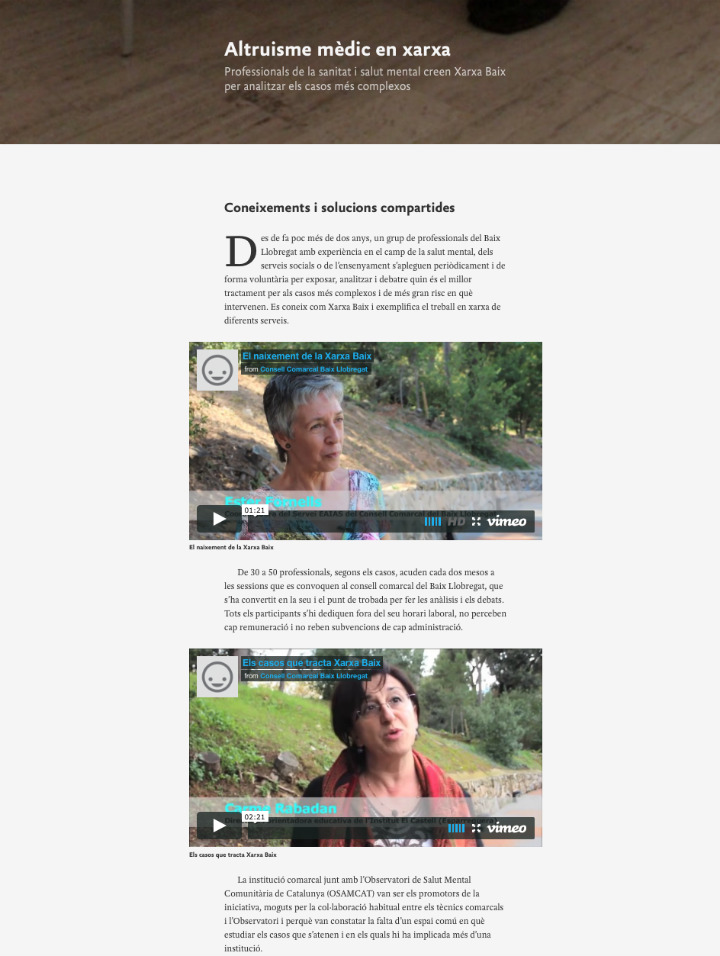 Reportatge sobre Xarxa Baix, una associació de professionals promoguda des del Consell Comarcal del Baix Llobregat i l'OSAMCAT